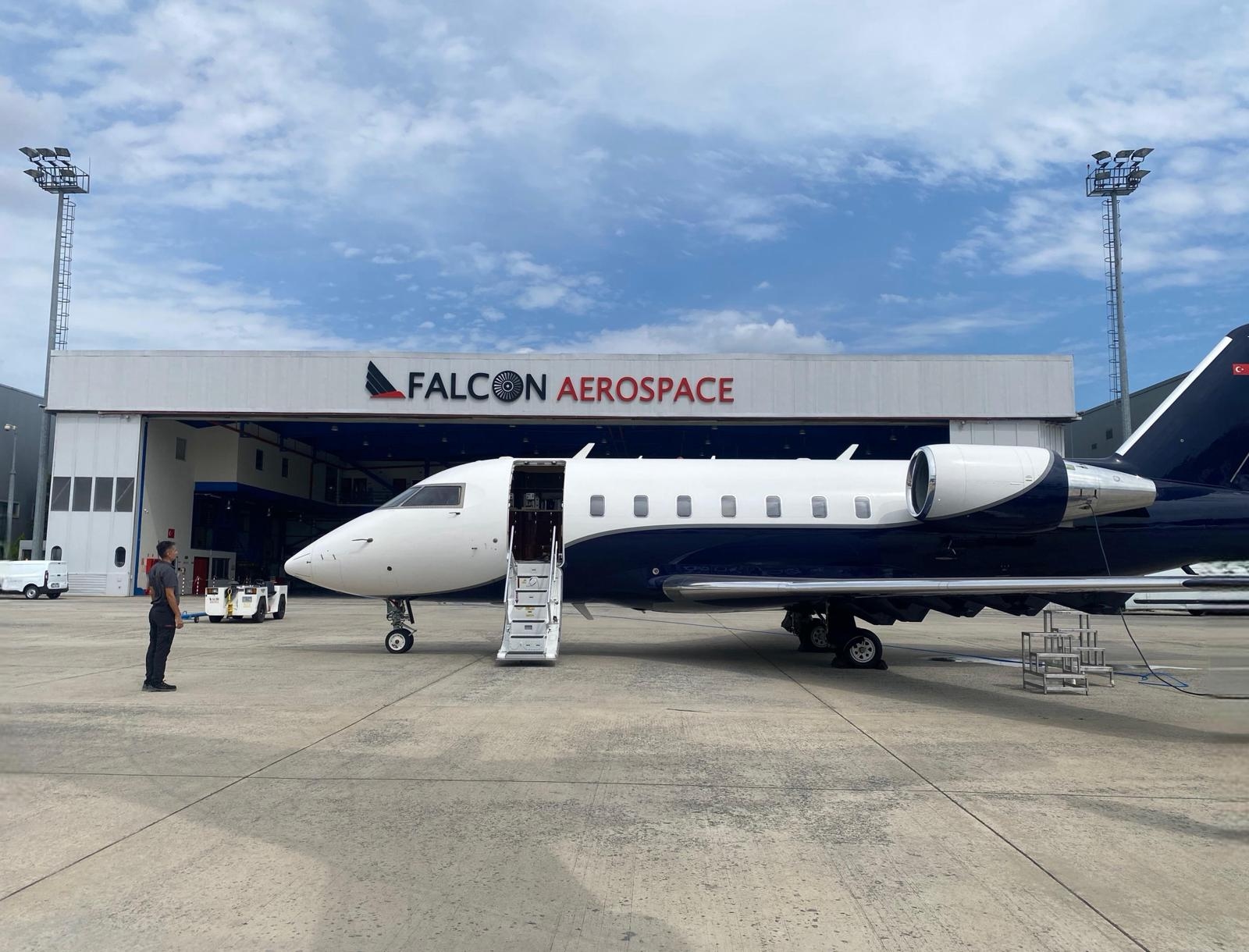 Falcon Aerospace charter aircraft on the apron